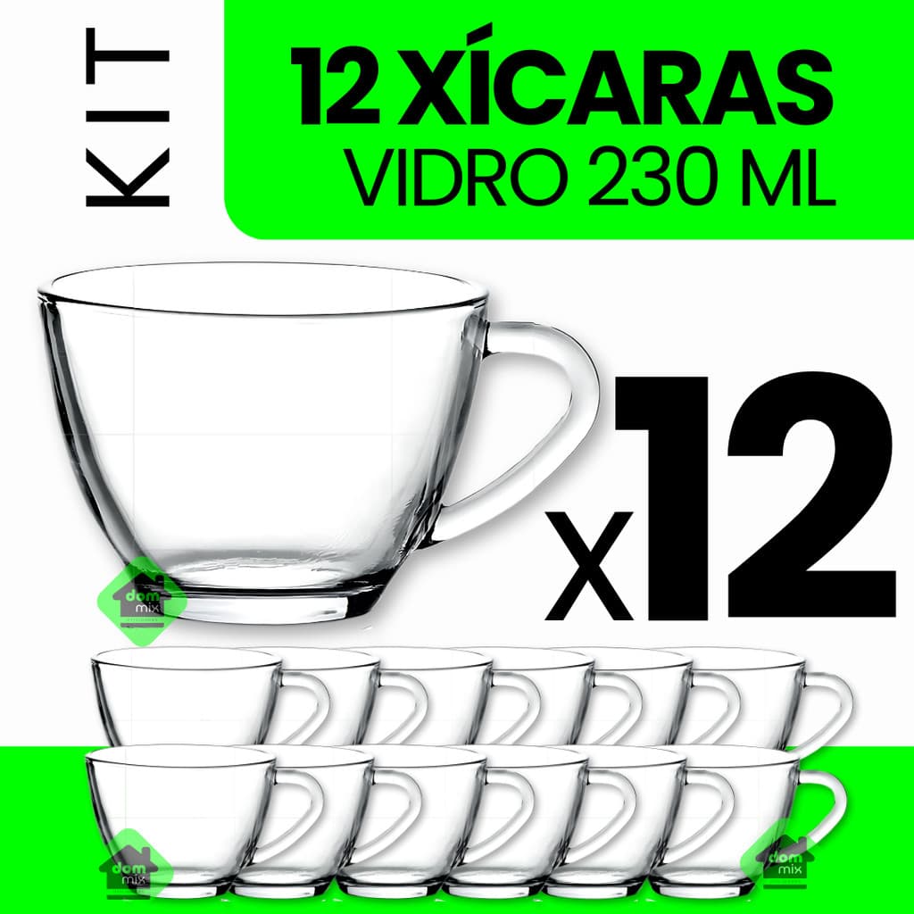 Jogo De Xícaras De Vidro Para Chá Café 230ml 12 Peças - Vidro Transparente Incolor