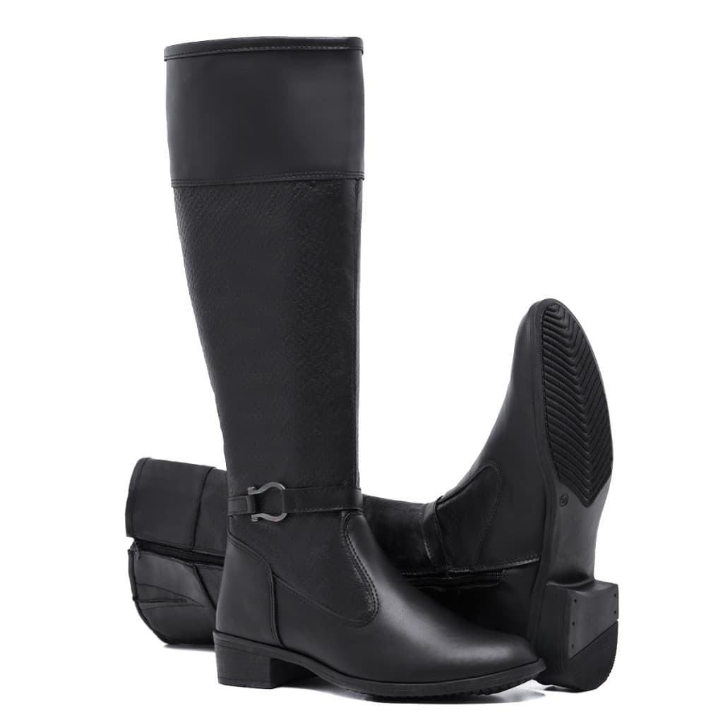 Bota Feminina Montaria 11070 - Com Fivela Confortável Cano Alto Com Zíper Lateral Conforto