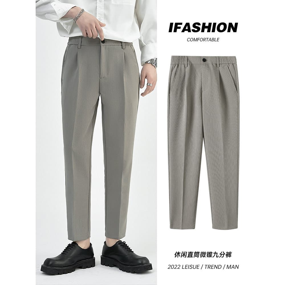 2022 novo estilo Drape Semi-elástico único plissado calças masculinas versão coreana na moda calças casuais soltas em li
