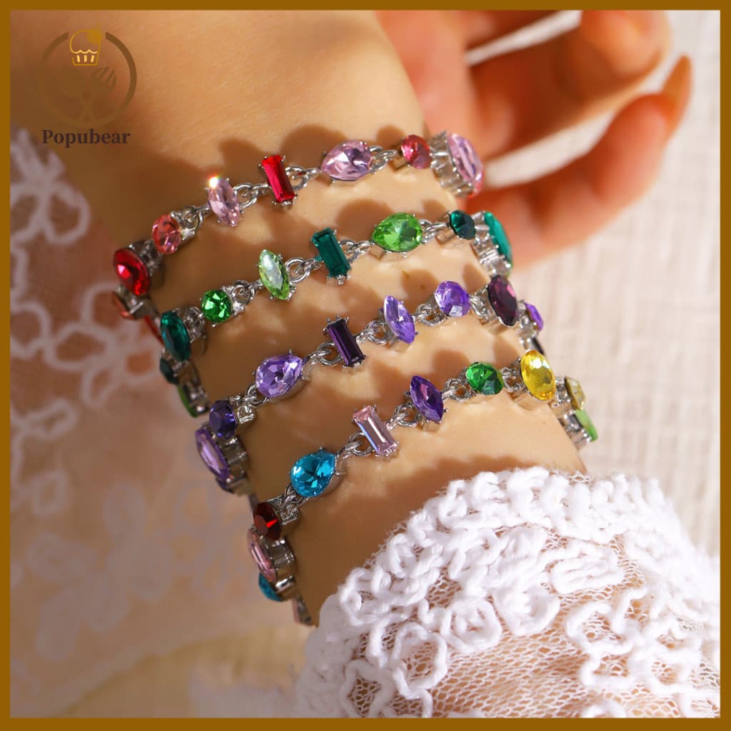 Lightweight Wrist Jewelry Layered Bracelet Set Rainbow Color Women’s Adjustable Cubic Zirconia Irregular Stacking Gift