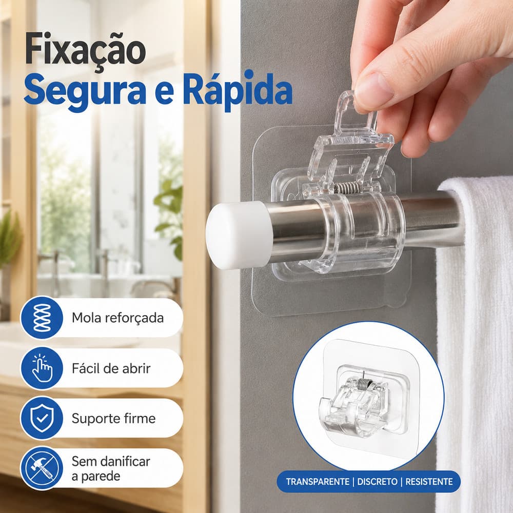 Suporte para Varão de Cortina Adesivo Sem Furar Parede Ajustável com Instalação Fácil para Quarto Sala e Cozinha