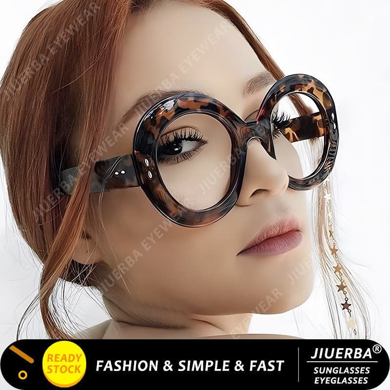 (JIUERBA) Óculos De Sol Redondos Leopard Western Retro Style Anti Blue Light Eyeglass Sunshade KK6N