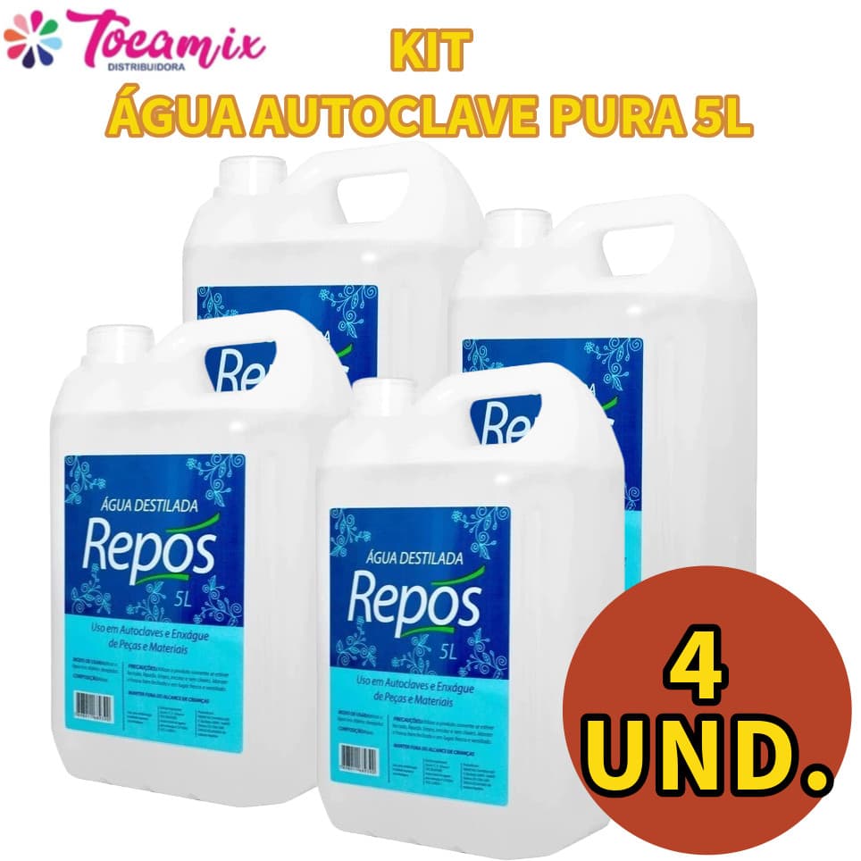 Kit 4 und Água para Autoclave Repos 5 Litros Água Purificada para Equipamentos de Esterilização