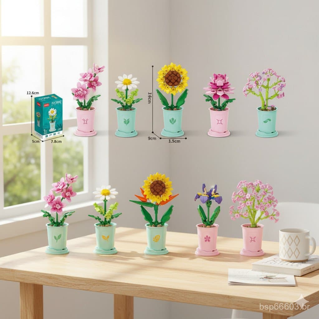 Mini flores de montar em blocos decoração criativa pra mesa e escritório presente criativo por signo
