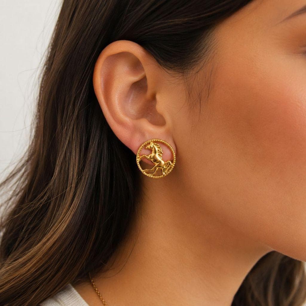 1 UN - Brinco Country Folheado Dourado, Estampas exclusivas de Cavalo e Bota
