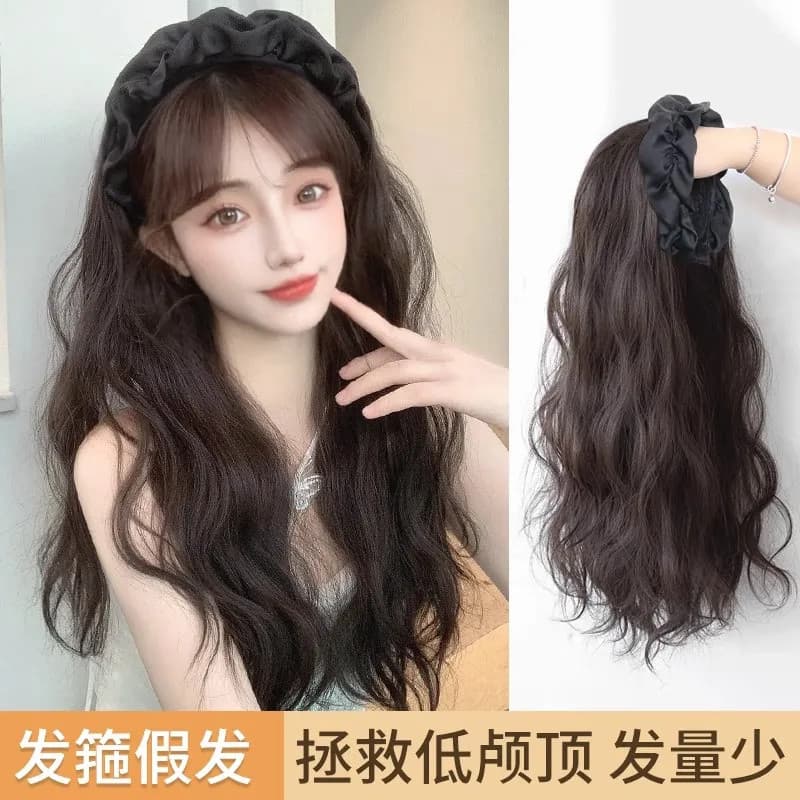 Peruca de cabelo encaracolado feminino nuvem bandana simulação integrada cabelo longo simulação Natural cabelo encaracol
