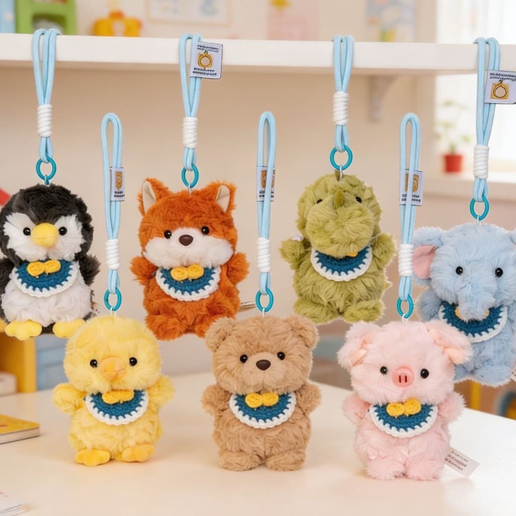 Chaveiro de Pelúcia Fofo para Animais de Estimação, Pingente de Bolsa Kawaii de Raposa e Pinguim, Mini Boneco de Animal,