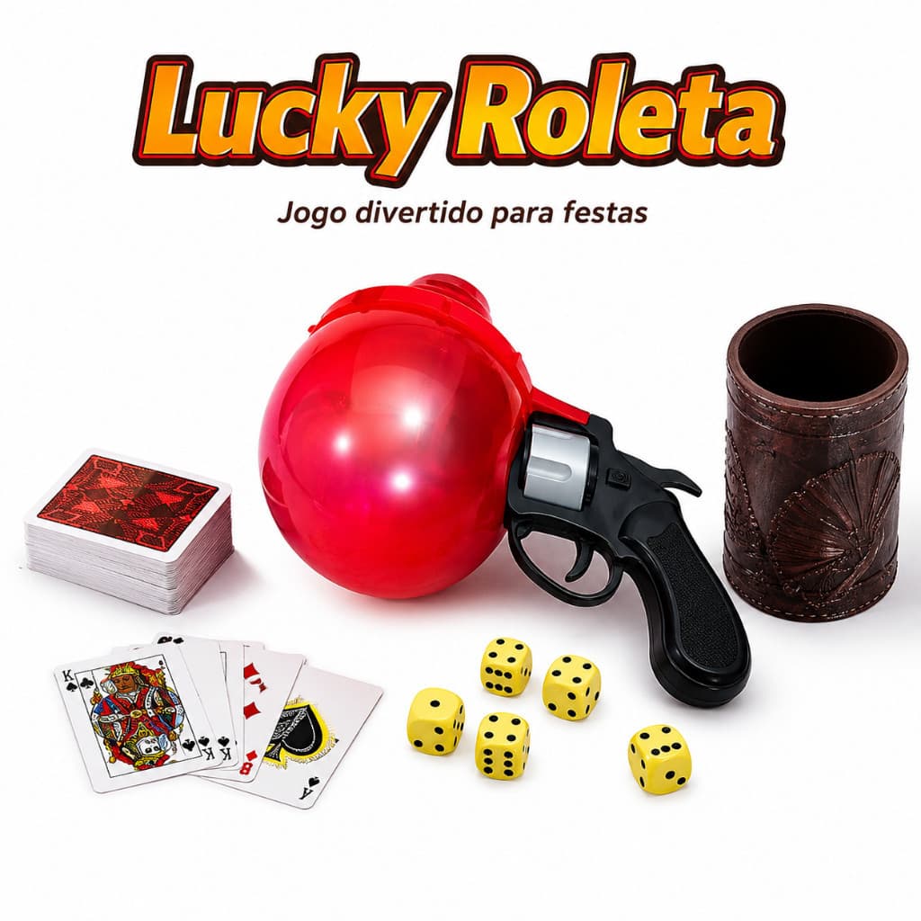 Jogo Roleta Russa com Balões Lançador Cartas Dados Brinquedo Interativo para Festas Amigos Diversão Adulto Kit
