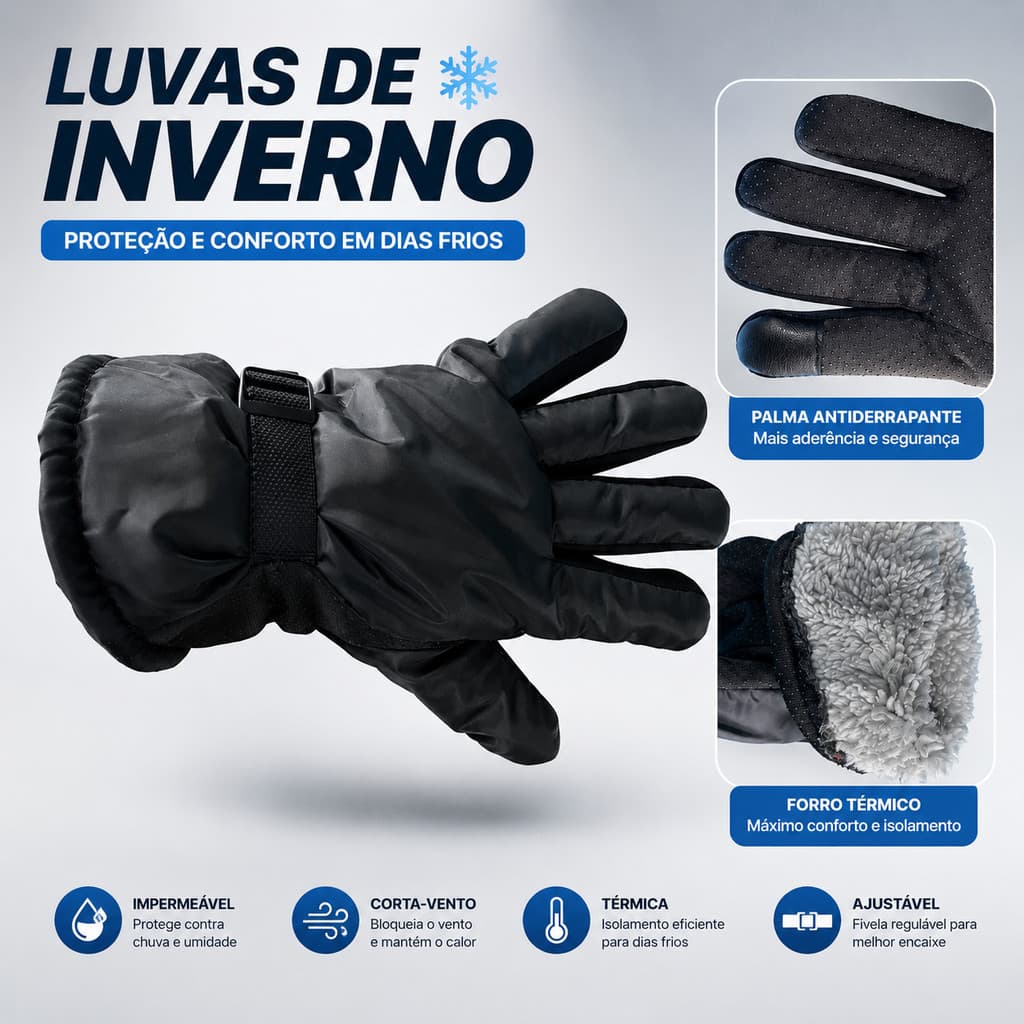 Luva Moto Motoqueiro Inverno Impermeável Corta Vento Térmica Confortável Touch Quente Não Derrapa