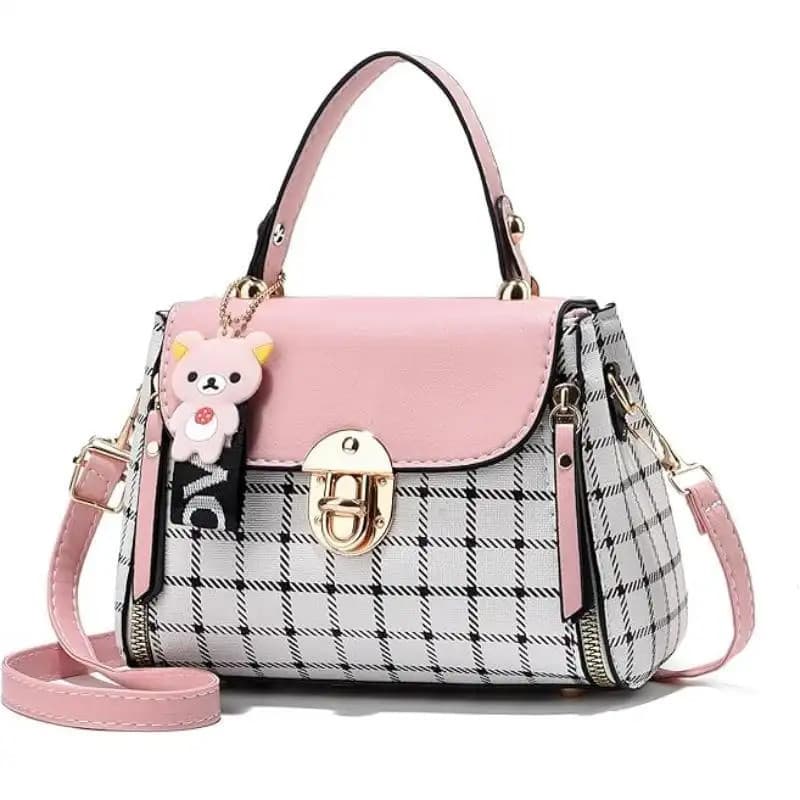 Bolsa de Mão com Padrão Xadrez, Bolsa Feminina com Fecho Decorativo, Bolsa Transversal de Couro PU Elegante, Acessório E