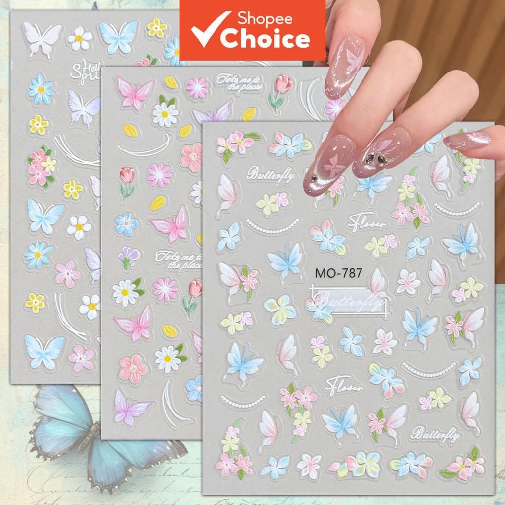 3/6/12 Folhas 5D Adesivos De Arte De Unhas De Borboleta E Flores – Lindos Designs Florais De Primavera Coloridos De Maca