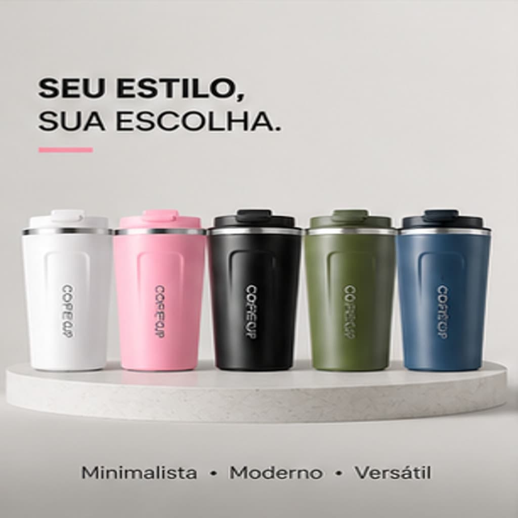 Copo Térmico Inox 304 Garrafa com Tampa para  Café Chá Antiderrapante 510ml Isolamento Térmico Reutilizável