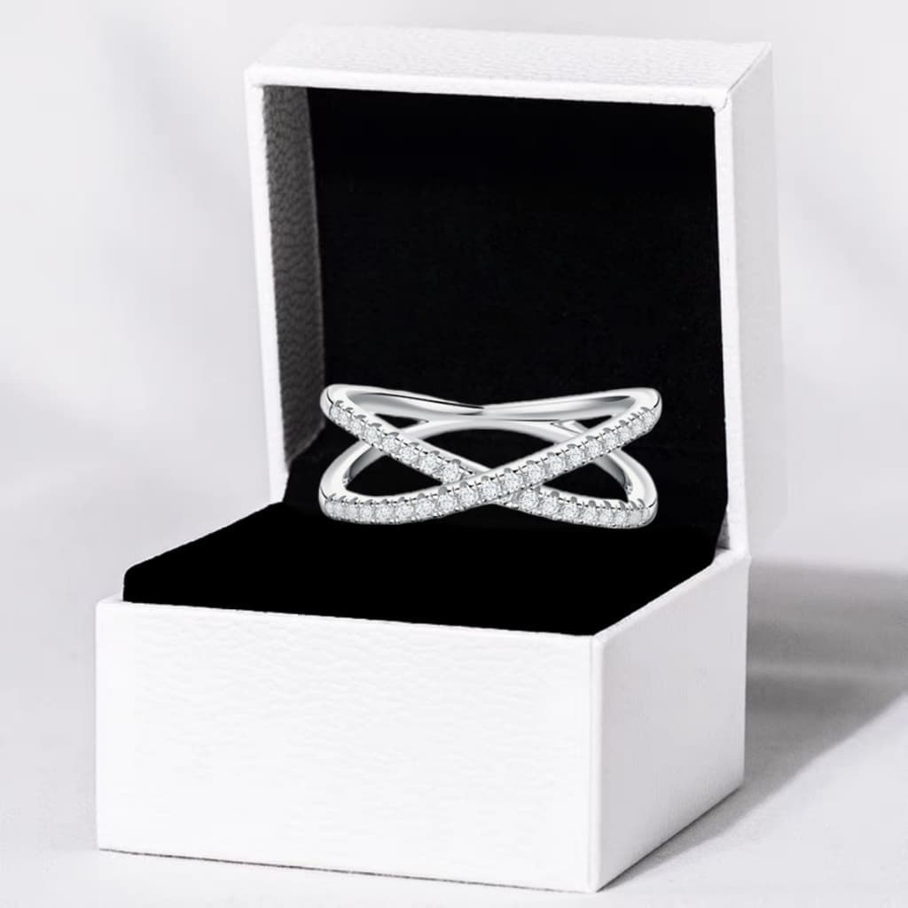 Anel de Diamante em Prata S925 em Forma de X, Anel de Diamante com Design de Cruz, Joia para Irmã, Presente OG4F
