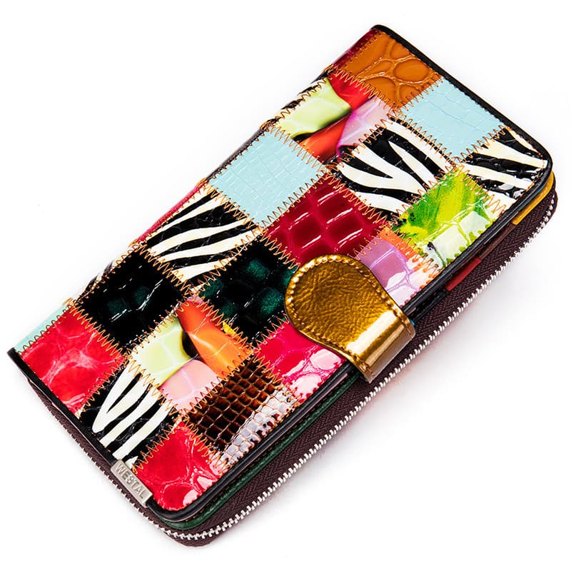 Novo Casual primeira camada de couro xadrez carteira feminina bolsa longa couro genuíno carteira feminina carteira saco