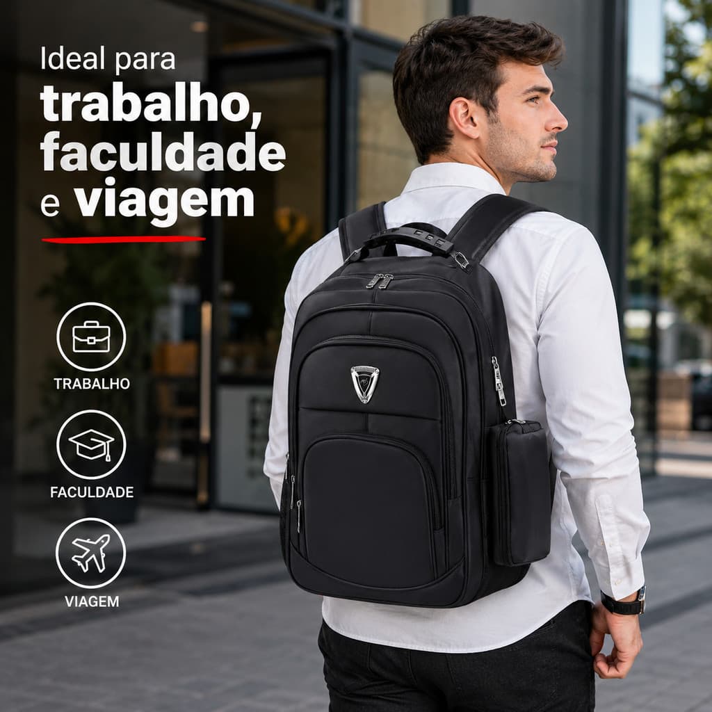 Mochila Executiva YW 18 Polegadas Grande Capacidade Para Notebook Trabalho Faculdade Viagem Preta