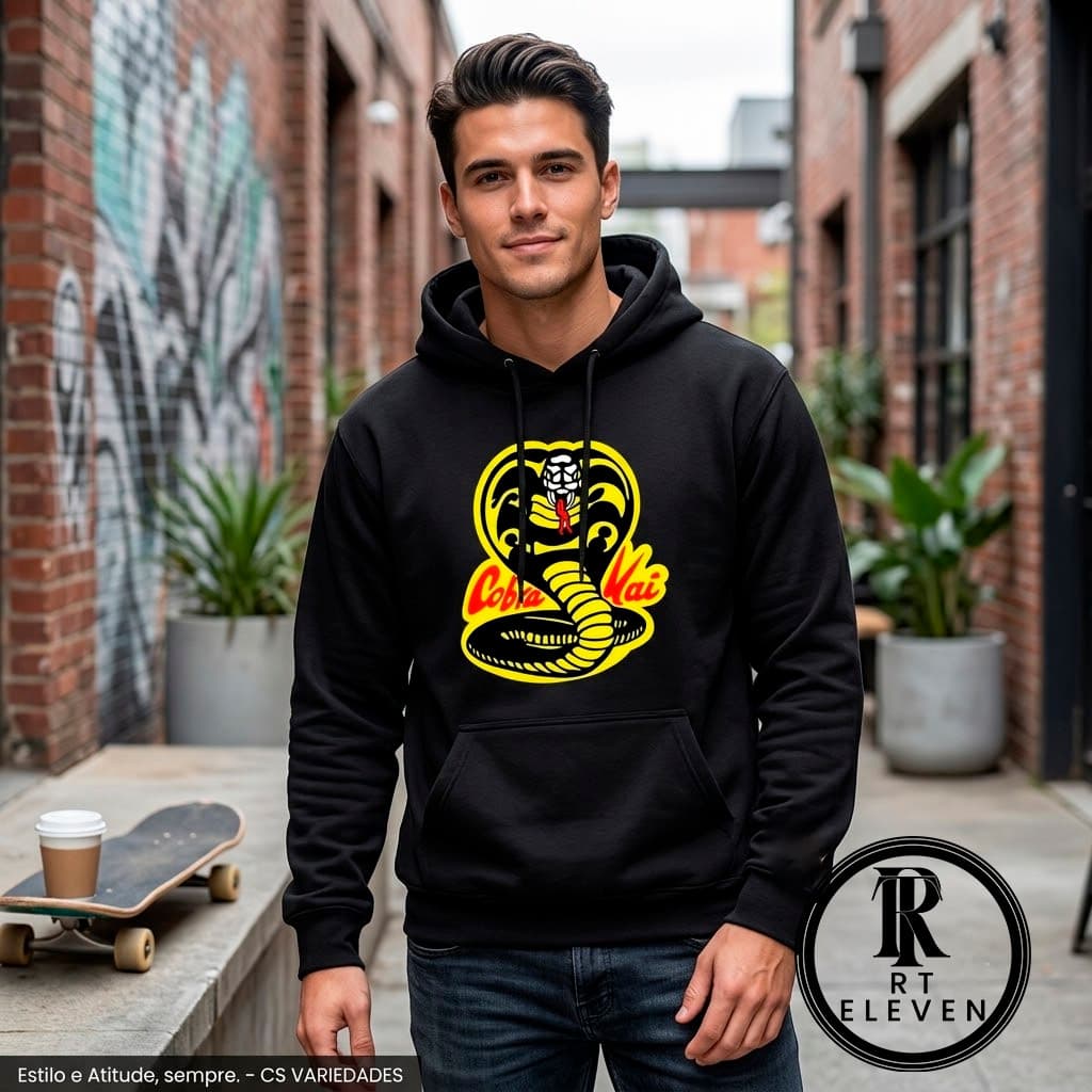 Moletom Canguru Com Capuz Série Cobra Kai Logo Dojo Blusa De frio Adulto e Infantil e Plus Size