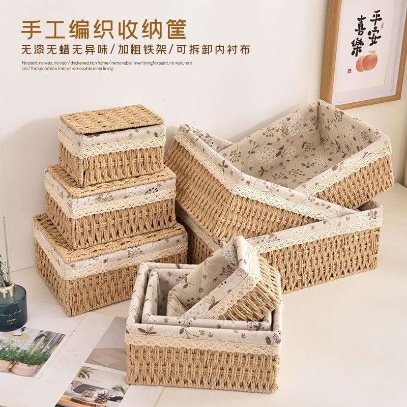 Caixa de armazenamento de mesa japonesa com tampa cesta de armazenamento de lanche de artigos diversos imitação de Ratta