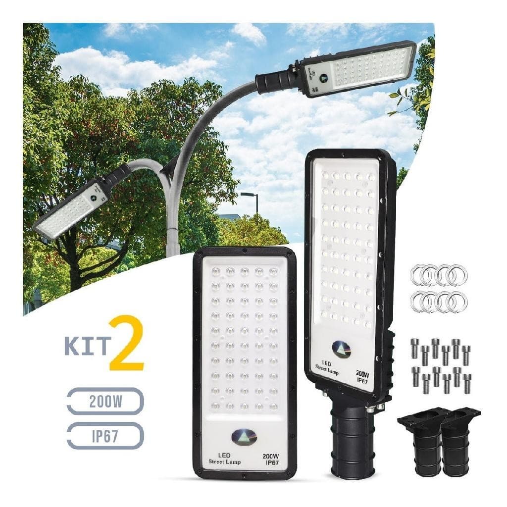 Kit 2 Luminária De Poste Led 200w Pétala Iluminação Pública Uso Externo Branco Frio Bivolt