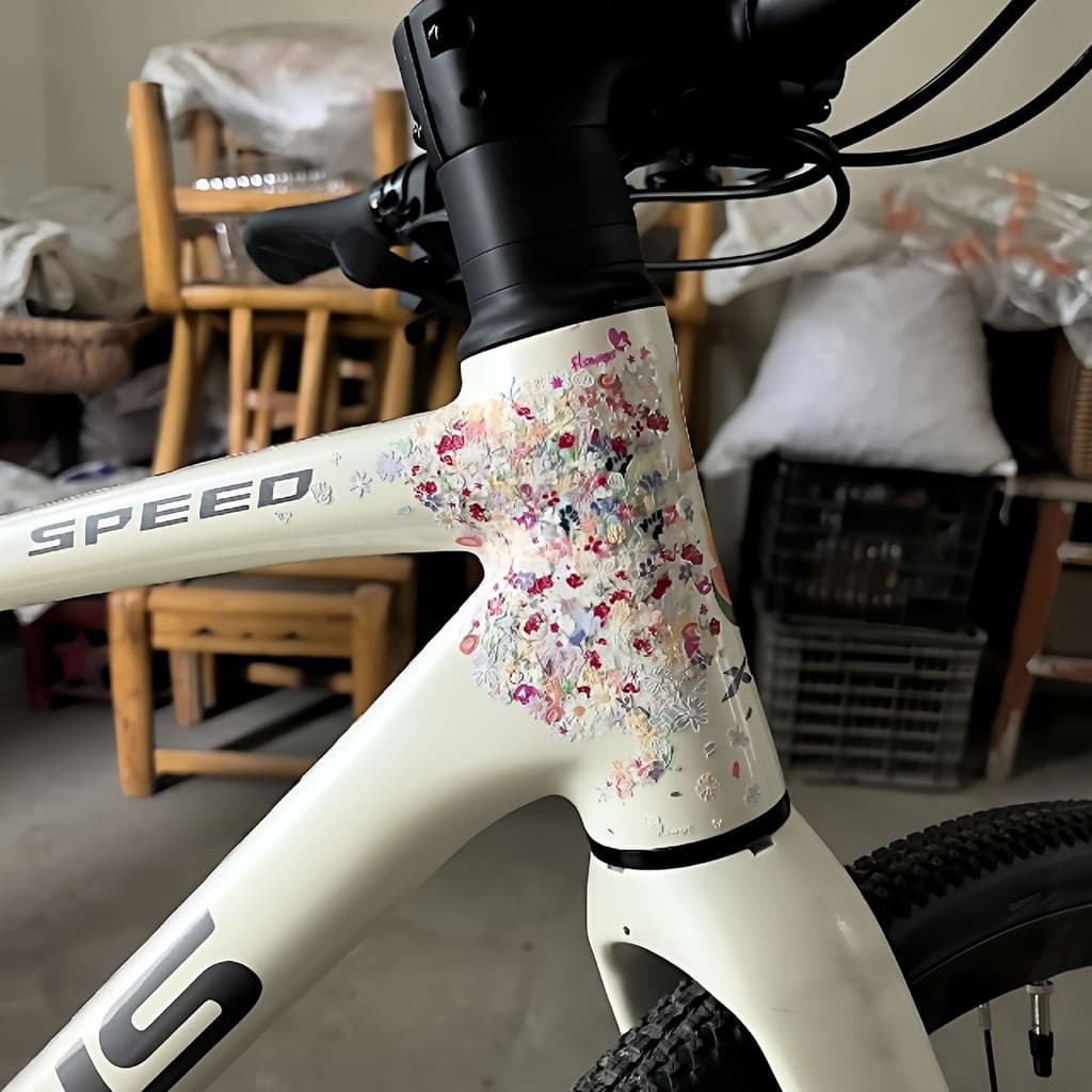 Pequeno fresco diy Mountain bike adesivos primavera em relevo pequena flor selvagem adesivos meninas ciclismo bicicleta