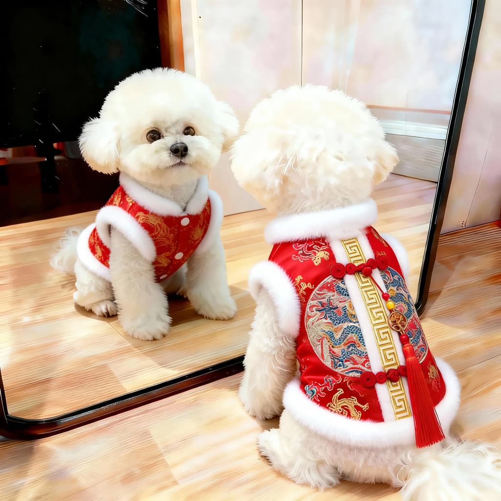Ano novo roupas para cães inverno engrossado Bichon ano novo chinês bordado Tang terno festivo roupas de gato de estimaç