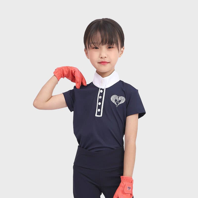 Itália ForHorses camiseta equestre de manga curta para meninas competição de obstáculos equestres infantis de manga curt