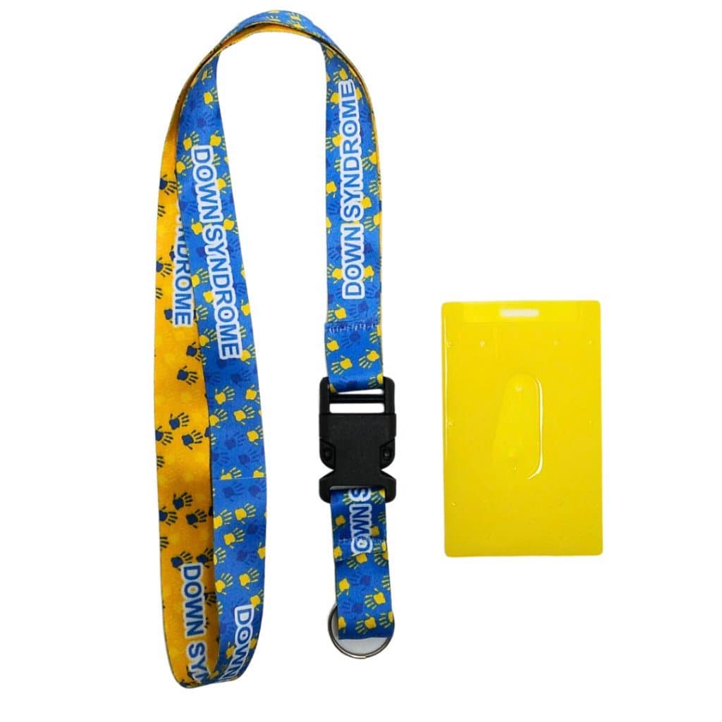 Kit Cordão Pescoço Fecho Engate Rápido Sindrome de Down + Porta Crachá Amarelo