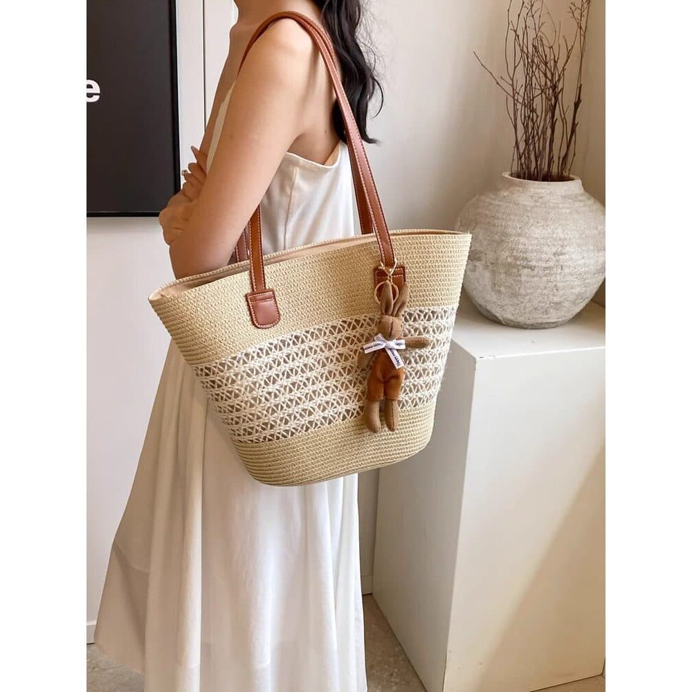 Verão Popular estilo férias cesta de vegetais tecido saco feminino à beira-mar saco de palha moda All-Match Commuter omb