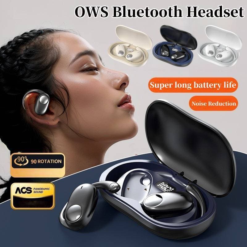 【Conforto para Esportes】FM-180° Rotating Open-Ear OWS Fones Bluetooth/Fones de Ouvido