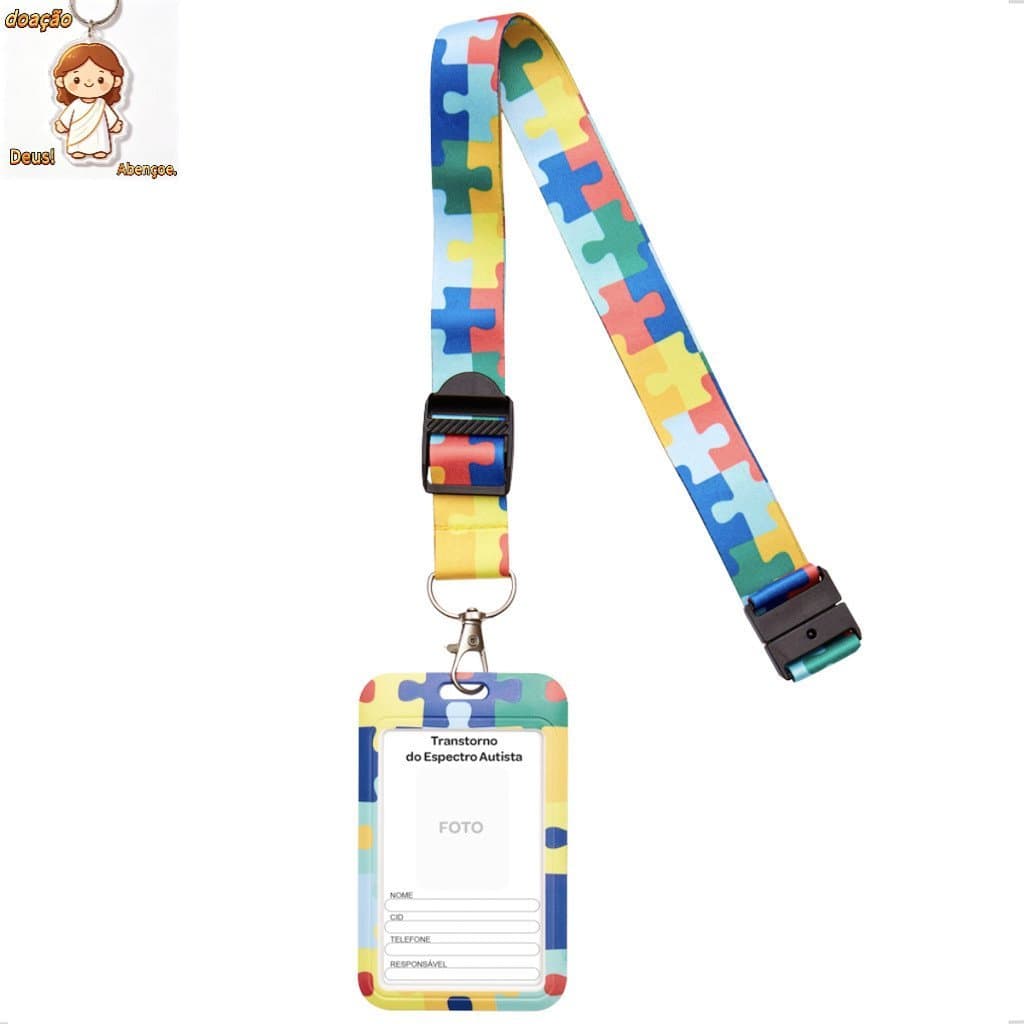 Porta Cracha Identificador Espectro Autista TEA Autismo Cordão Identificação Fita Infantil Buba