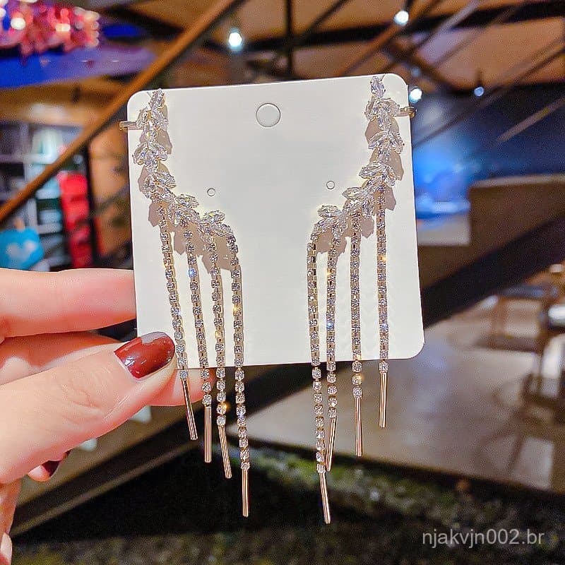 High-End 925 prata agulha zircão folha borla ins estilo brincos sem piercing orelha clipe brincos femininos