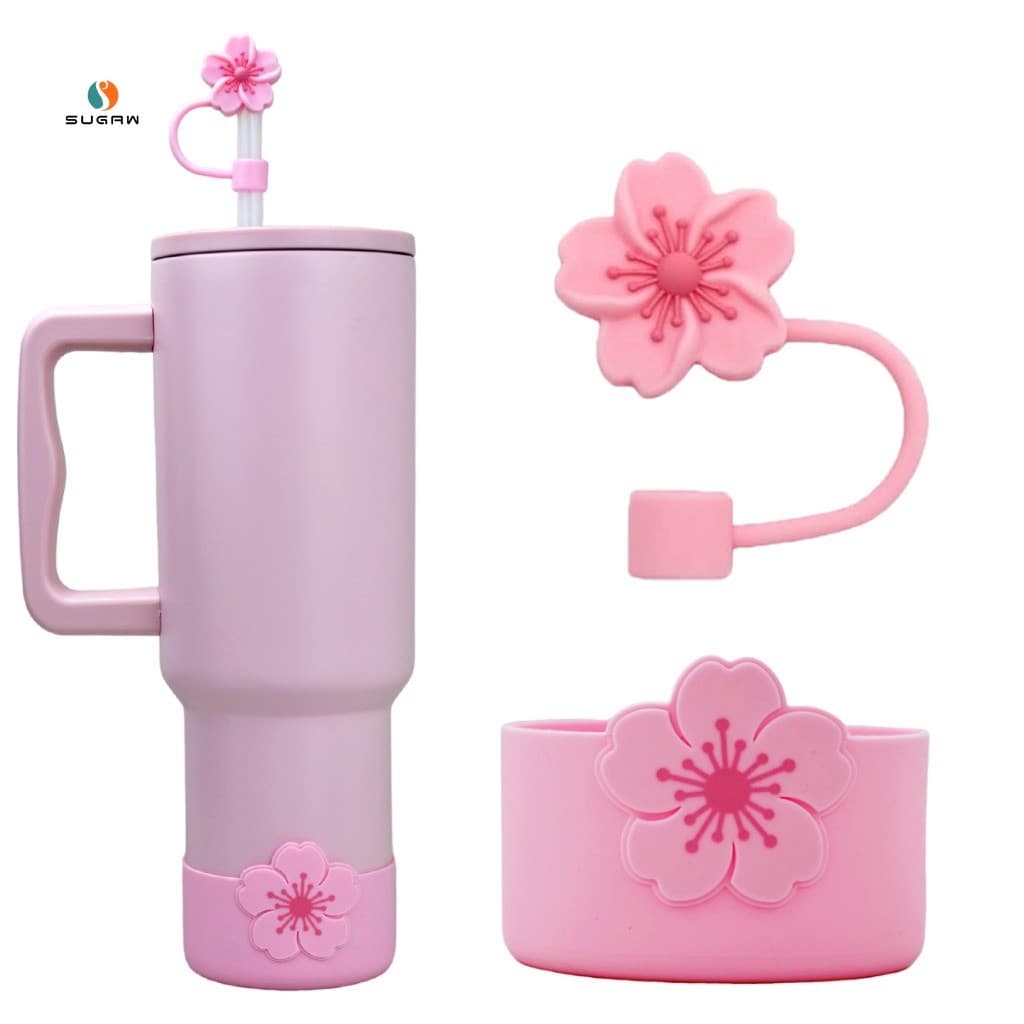 Bota de Silicone para Copo de 7,5cm, Capa de Canudo em Forma de Begônia de 10mm, Capa de Silicone para Garrafa