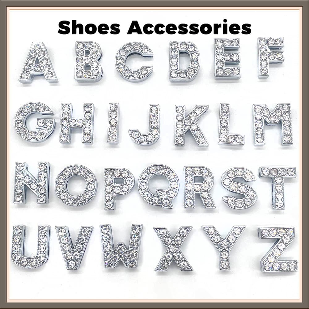 26 Letras Charme de Sapatos e Acessórios Decorativos Elegantes Pingente de Sandálias Botões e Alfinetes corc jibz