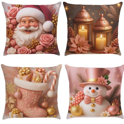 4 Capas Para Almofada Kit 4pcs Estampada Natal  Decorativo 45X45