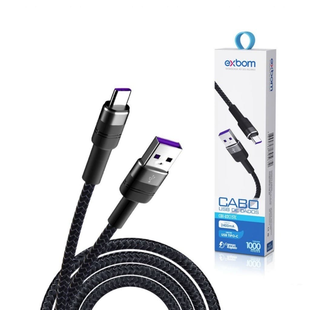 Cabo USB Tipo-C 1m Turbo Reforçado – Exbom | Carga Rápida