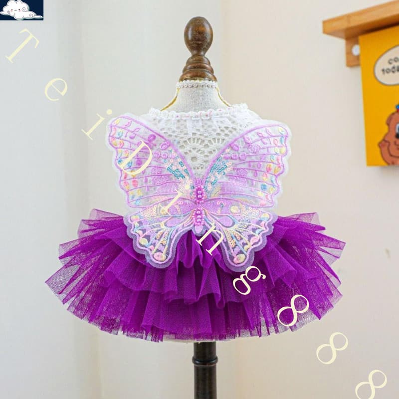 Vestido De Princesa Para Cachorro De Estimação , Chiffon Adorável De Fada Borboleta , Roupas De Renda Animais