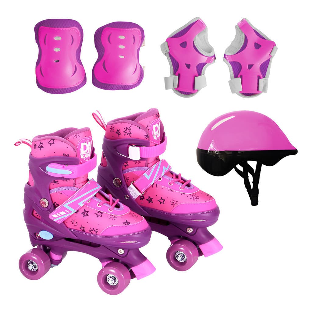 Patins Com Proteção 30 Ao 37 Menina Rosa Ajustável Infantil P (30 – 33) Rosa
