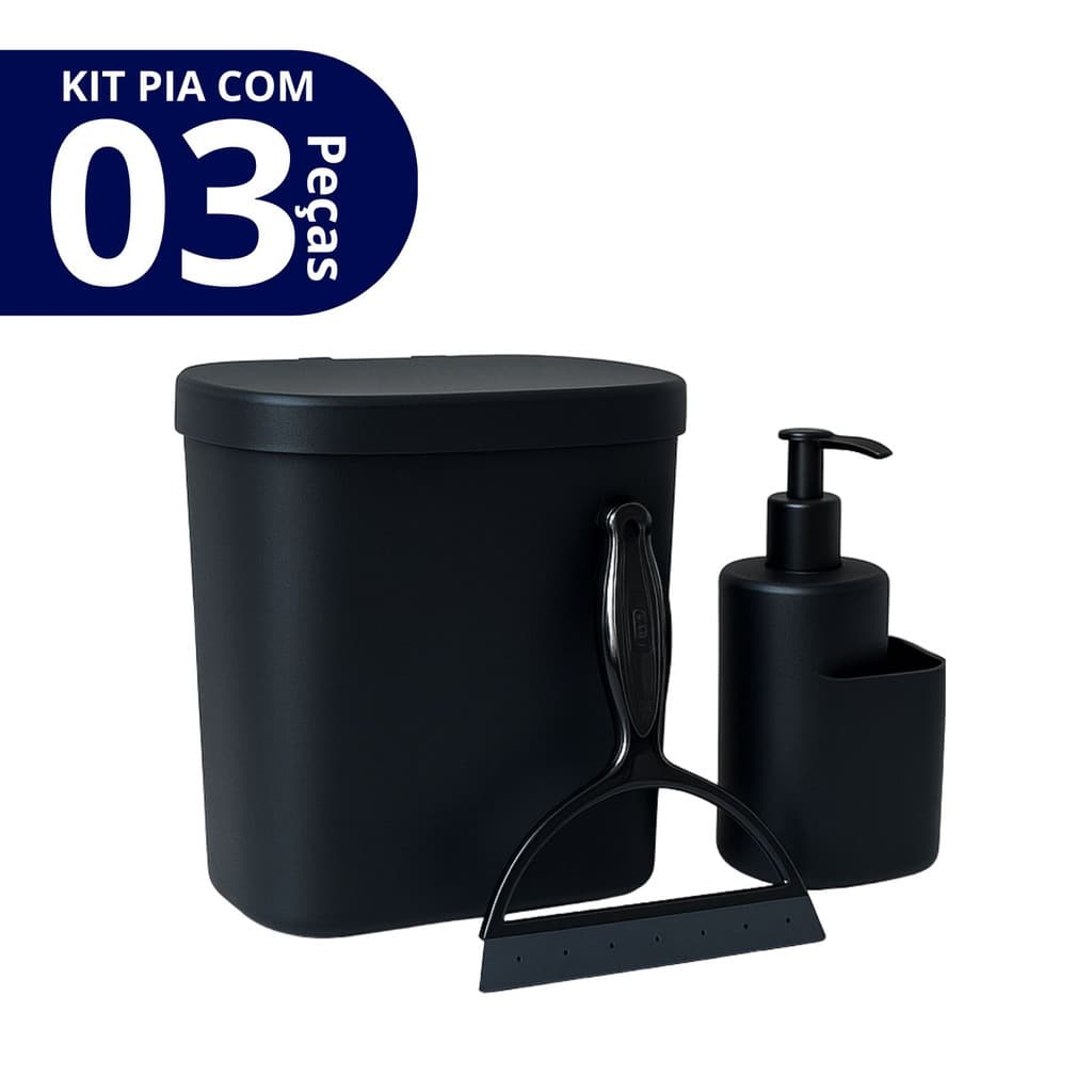 Kit Completo para Pia | Lixeira, Dispenser e Rodo – Organização e Estilo