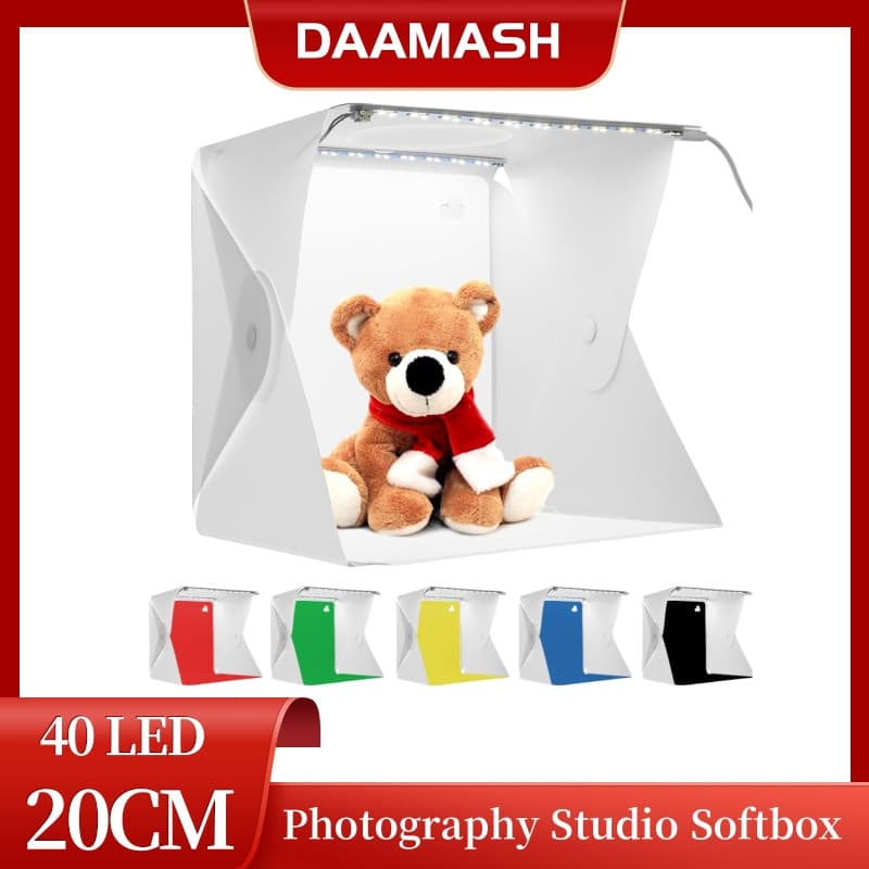 [Envio 24H] Caixa de Luz Portátil para Estúdio Fotográfico de 20cm, Tenda de Fotografia Dobrável com Luzes LED e Fundos