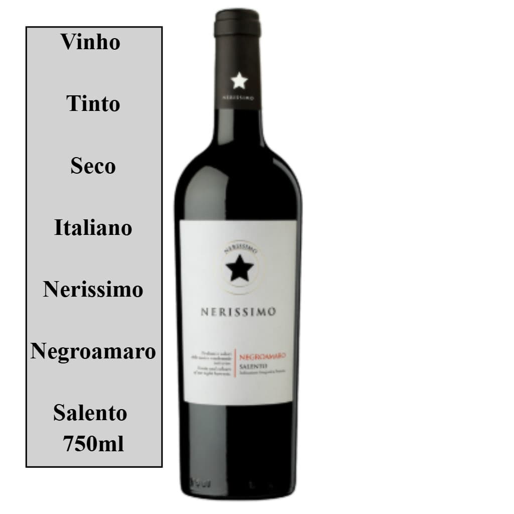 Vinho Tinto Seco Italiano Nerissimo Negroamaro Salento 750ml - Safra 2023