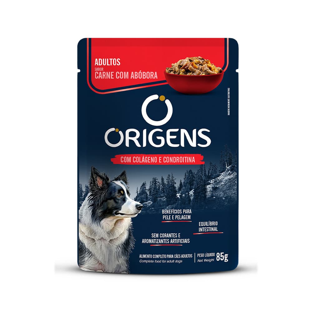 Ração úmida sachê para cães adultos Origens sabor carne e abóbora 85g