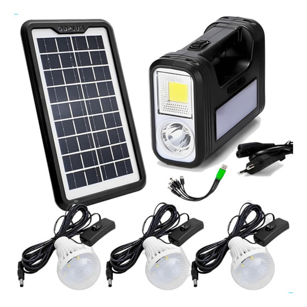 Kit Sistema Solar Painel Led A Bateria + 3 Lampadas Portatil