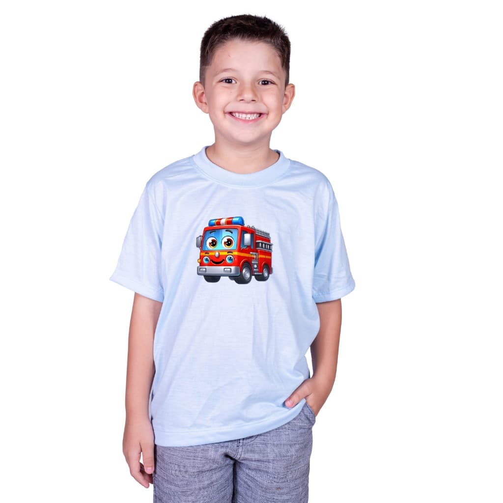 CAMISETA ROUPA INFANTIL CARRO DE BOMBEIRO PROFISSÃO FOGO CHAMAS
