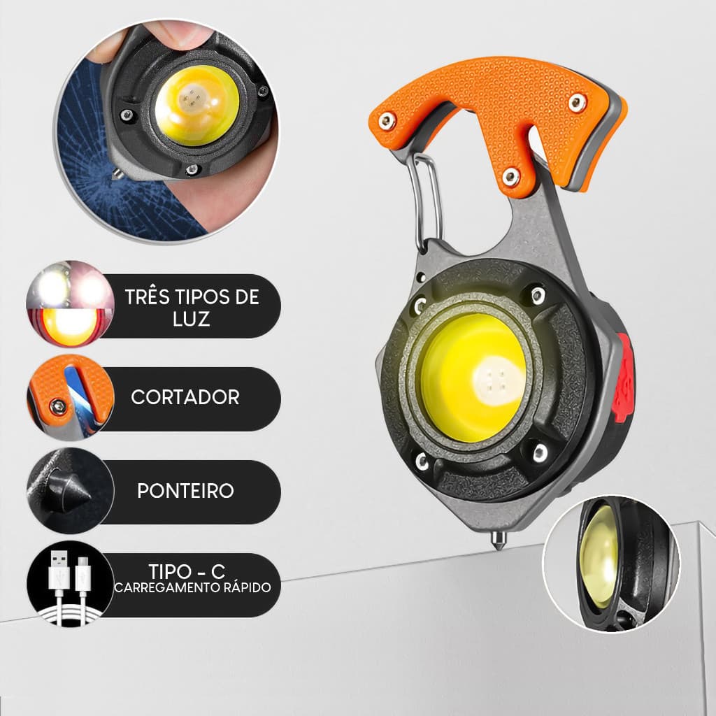 Mini Lanterna LED com Iluminação Portátil e recarregável Ajustável Chave Multifuncional