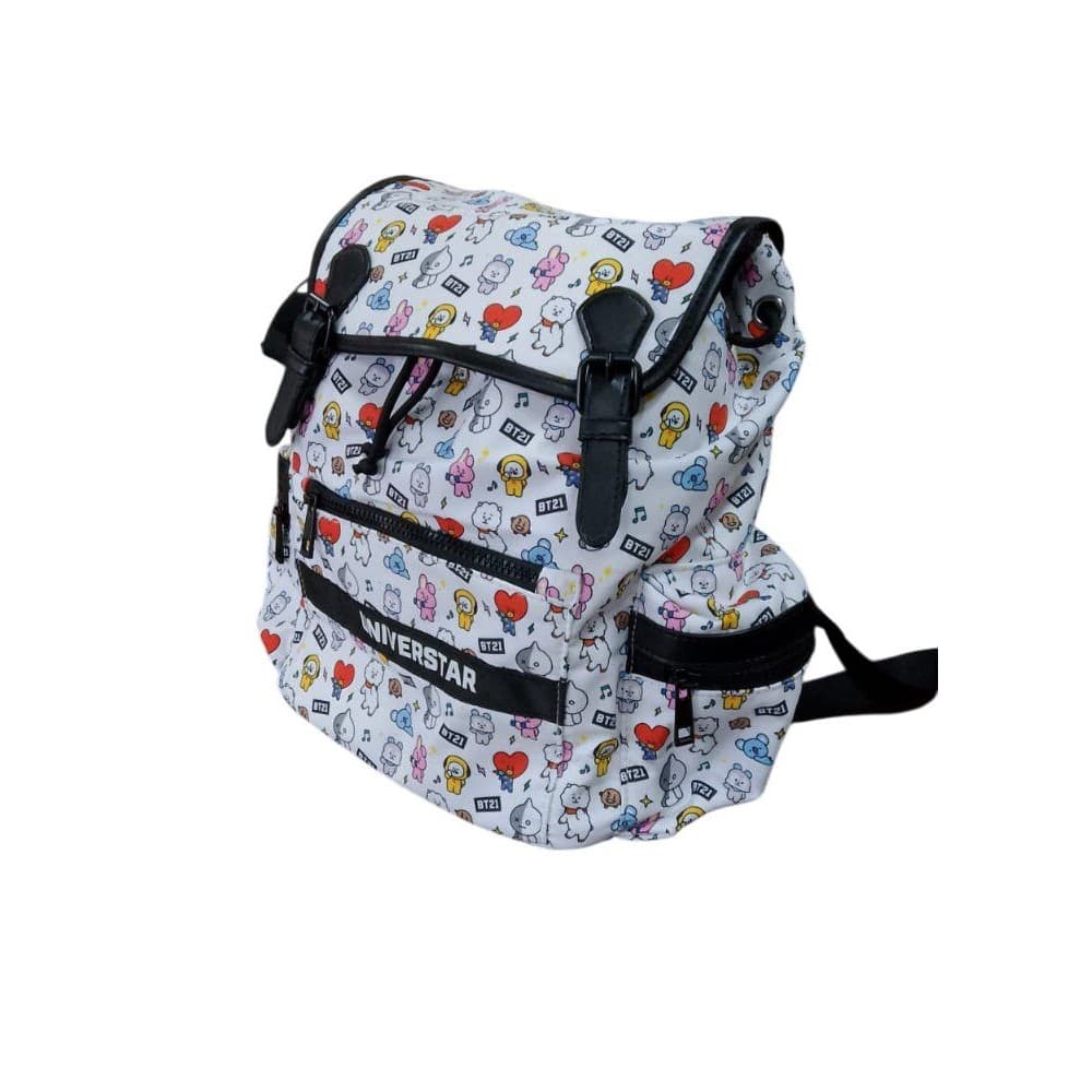 Mochila de Costa Infantil Fechamento Tipo Saco Personagens BT21 - Branca