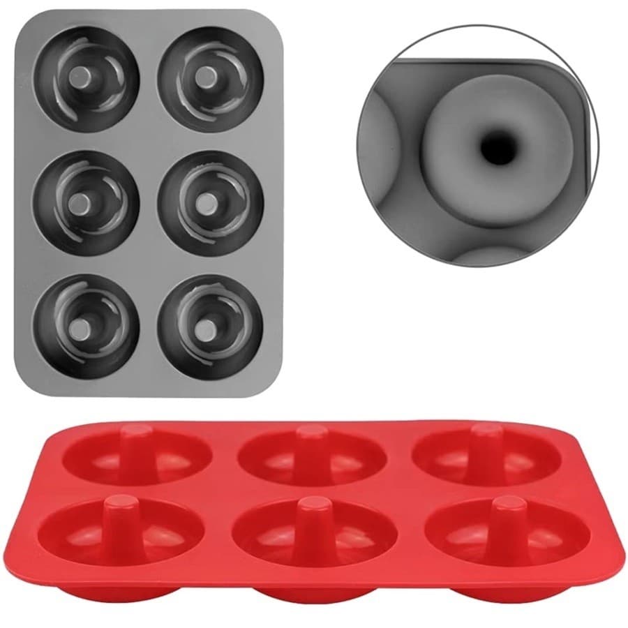 Formas Donuts 26Cm 6 Cavidades De Rosquinhas De Silicone Resistente Vermelho Ou Cinza universal