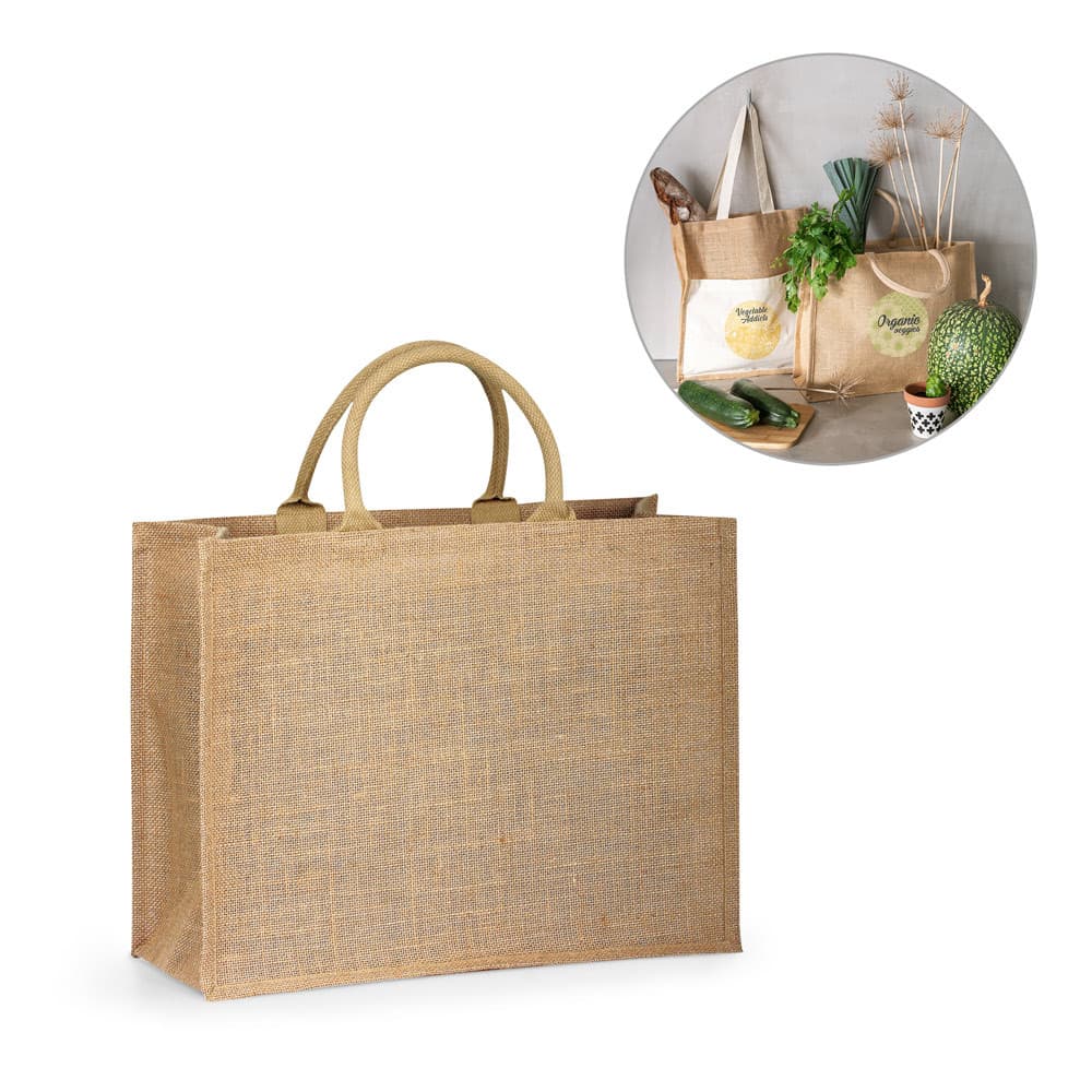 SHANTI. Sacola em juta (360 g/m²) com laminado no interior