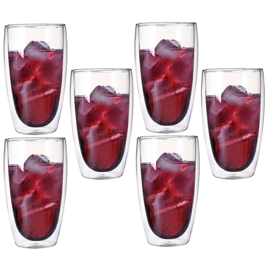 Kit 6 Copo Duo De Vidro Camada Dupla Parede Chá Café 450ml Americano Térmico Duplo Xícara Drinks