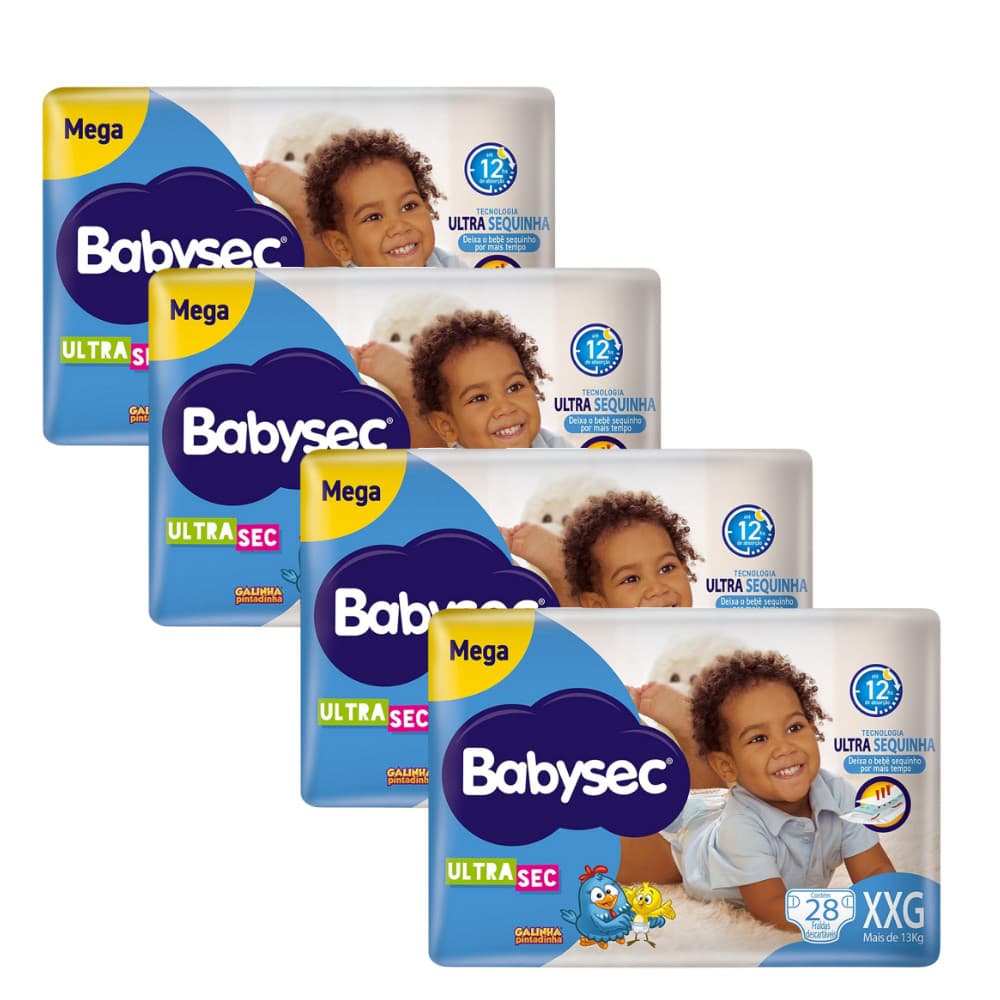 Kit 4x Fralda BabySec Ultrasec Galinha Pintadinha Mega XXG 28un – Ideal para o Dia a Dia