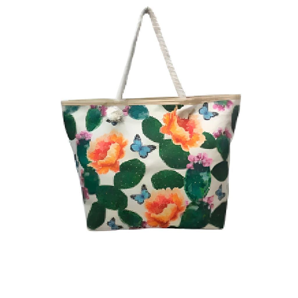 Bolsa de Passeio Estampada com Cactos e Flores para Praia