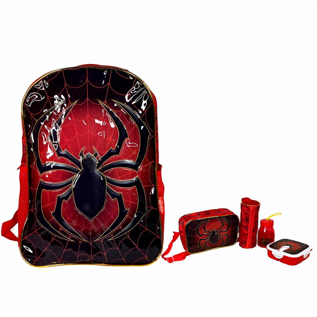 Kit Mochila Escolar Infantil Vermelha com Acessórios